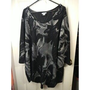 Catherine's Woman 3X Blouse/Tunic Black Hi Low Hem Abstract 3/4 Sleeve...